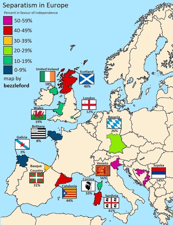 Catalonia, Scotland? Map shows that the largest independent “kingdom” is in Italy