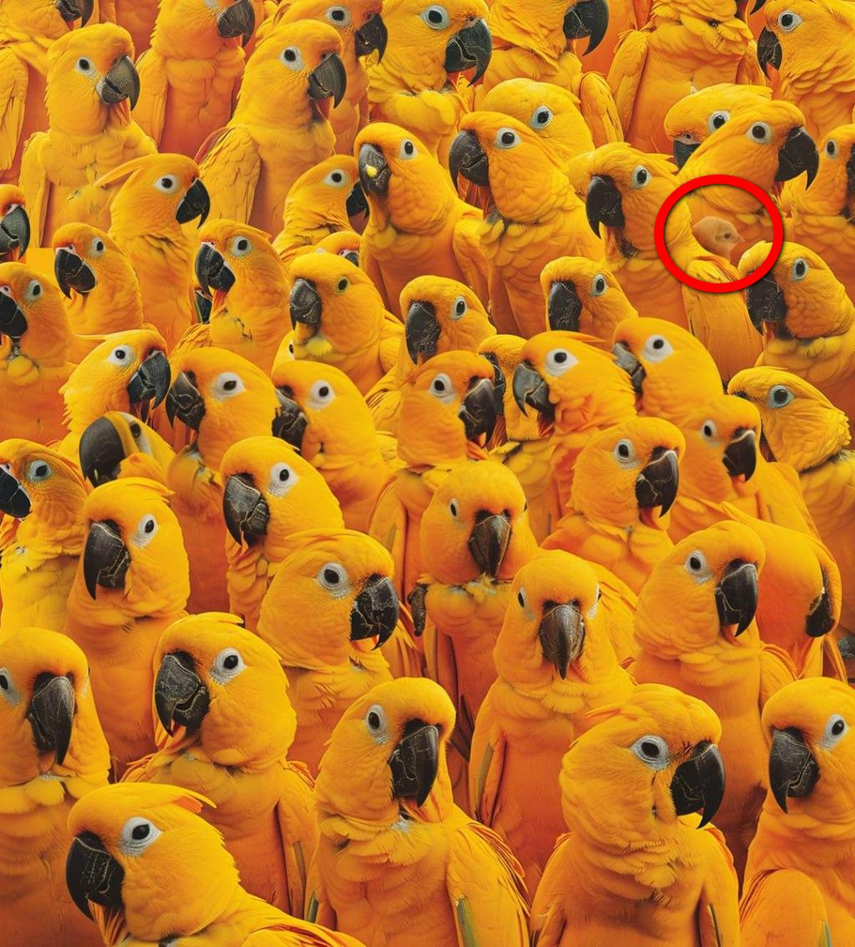 Find the chicken hidden among the parrots: you only have 10 seconds to do it