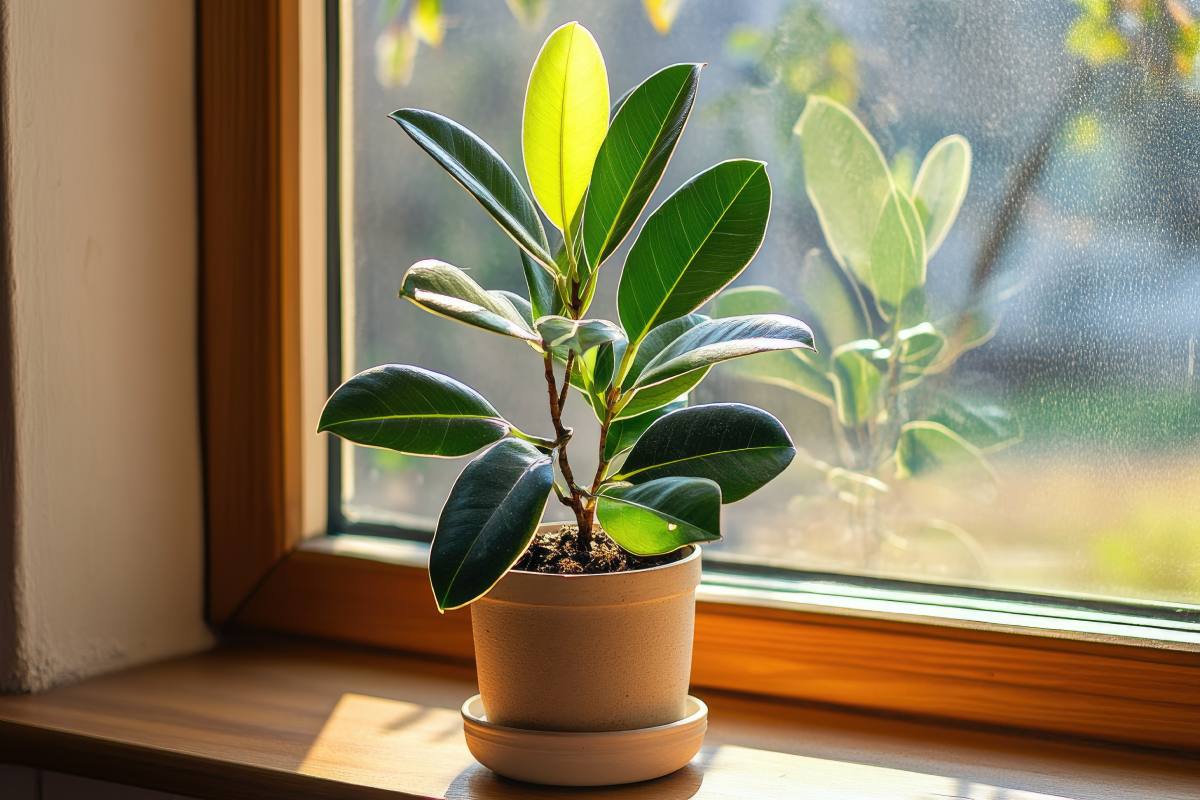 Protect the ficus elastica from falling leaves