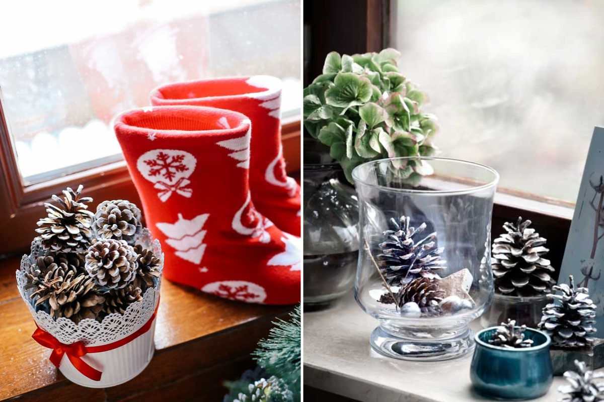 create personalized decorations with pine cones and vases