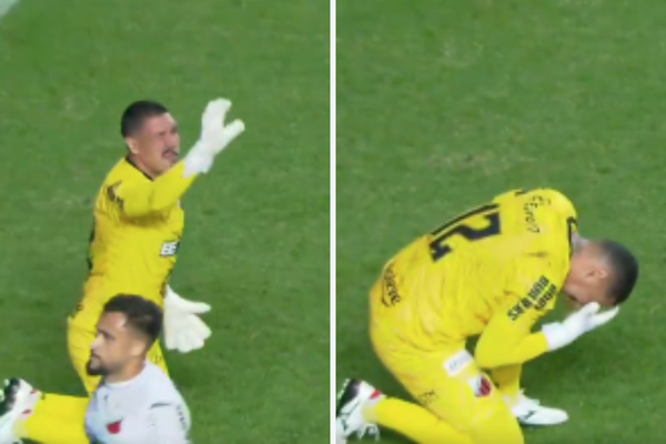 Ituano goalkeeper Jefferson Paulino requested assistance after losing one of his contact lenses