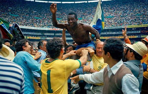 Pelé celebrating after the 1970 FIFA World Cup final. He is the only player in history to win three World Cups