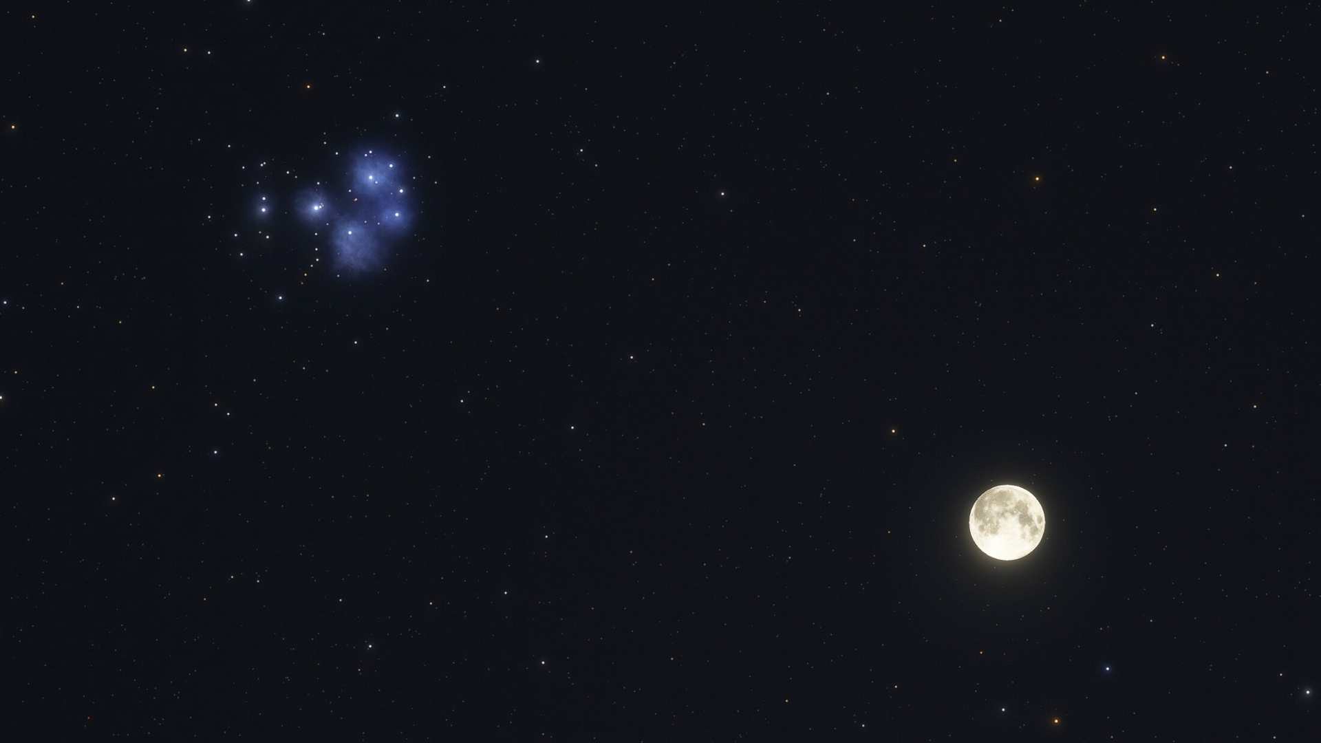 Today's super full moon accompanied by the Pleiades