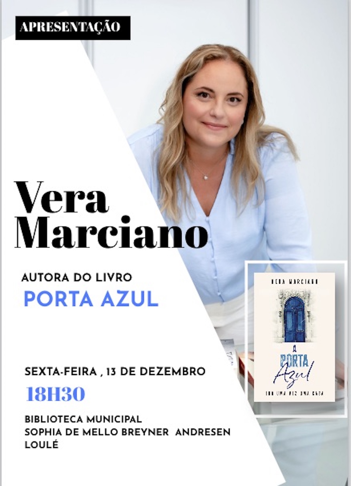 Vera Marciano will present the book “Porta Azul” at the Municipal Library of Loulé