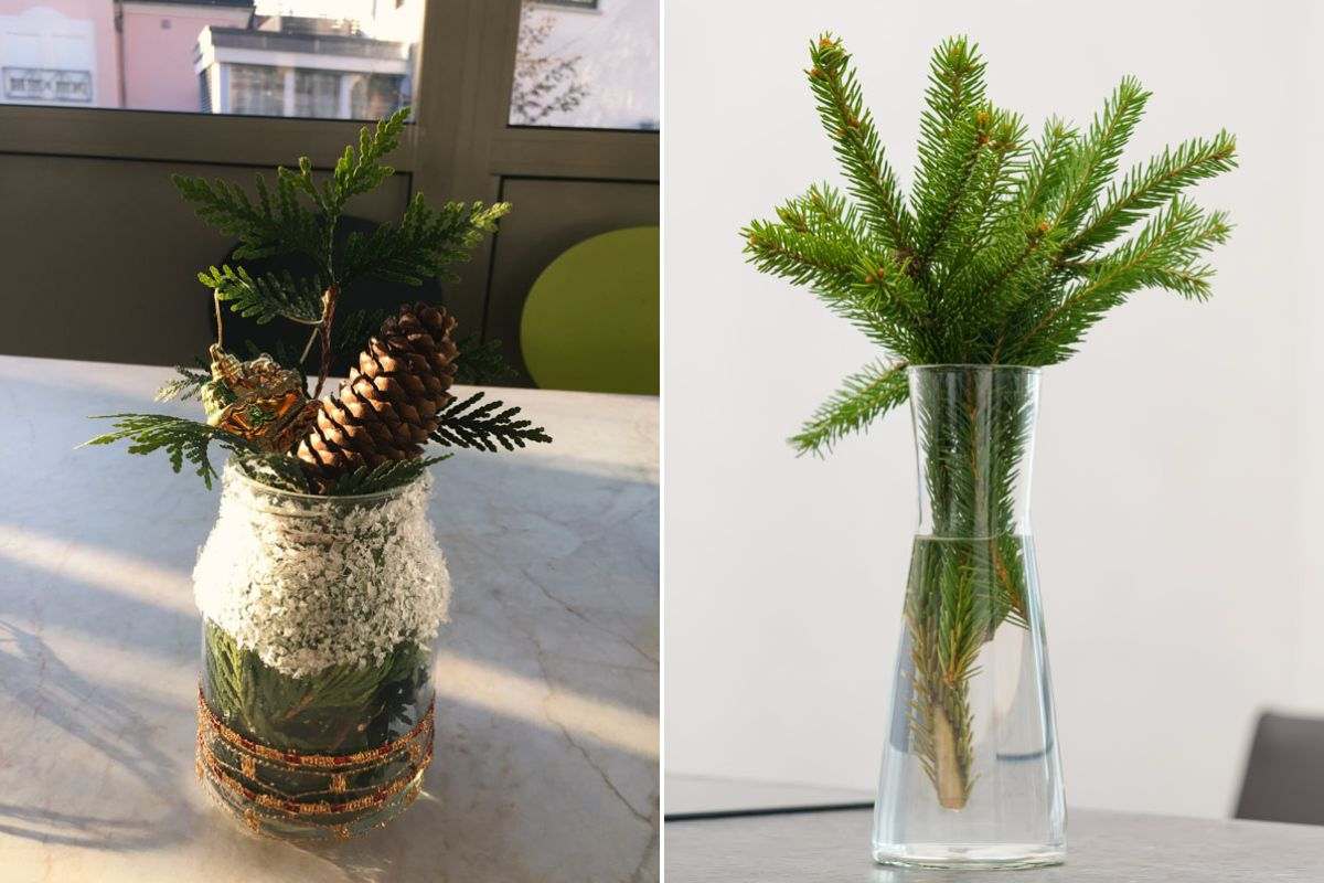 create Christmas vases as centerpieces