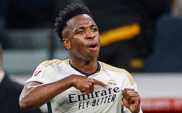 Vinicius Junior celebrates after scoring for Real Madrid against Almería