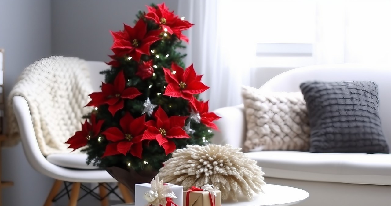 We can create a miniature Christmas tree from poinsettias. /123RF/Picsel, 123RF/Picsel