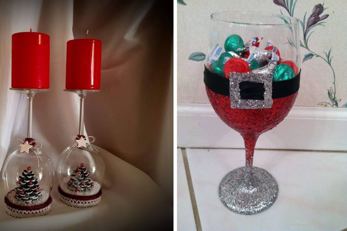 Beautiful Christmas decorations with mismatched glasses