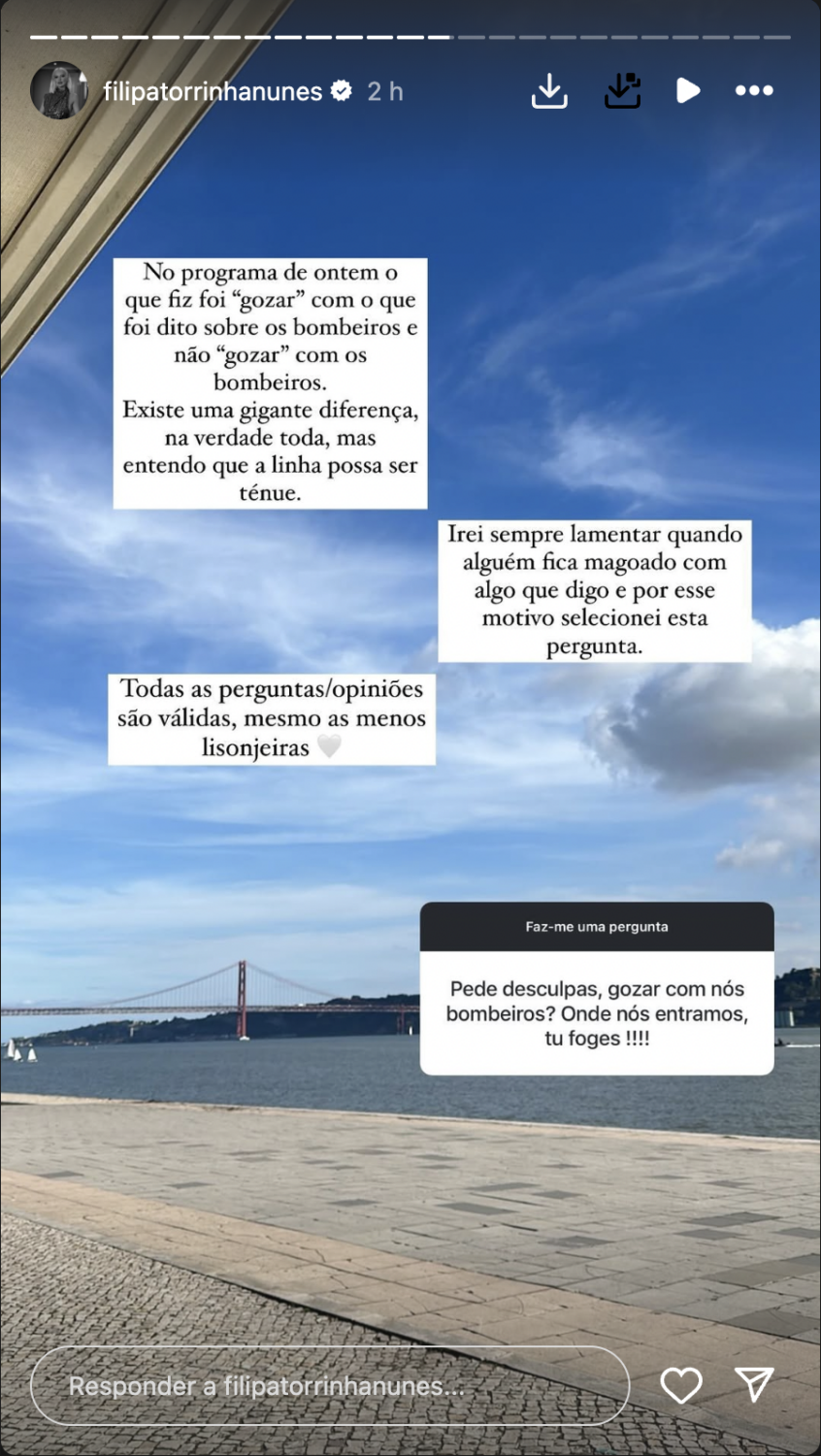“Making fun of firefighters?”. Filipa Torrinha Nunes is criticized after observation and reacts