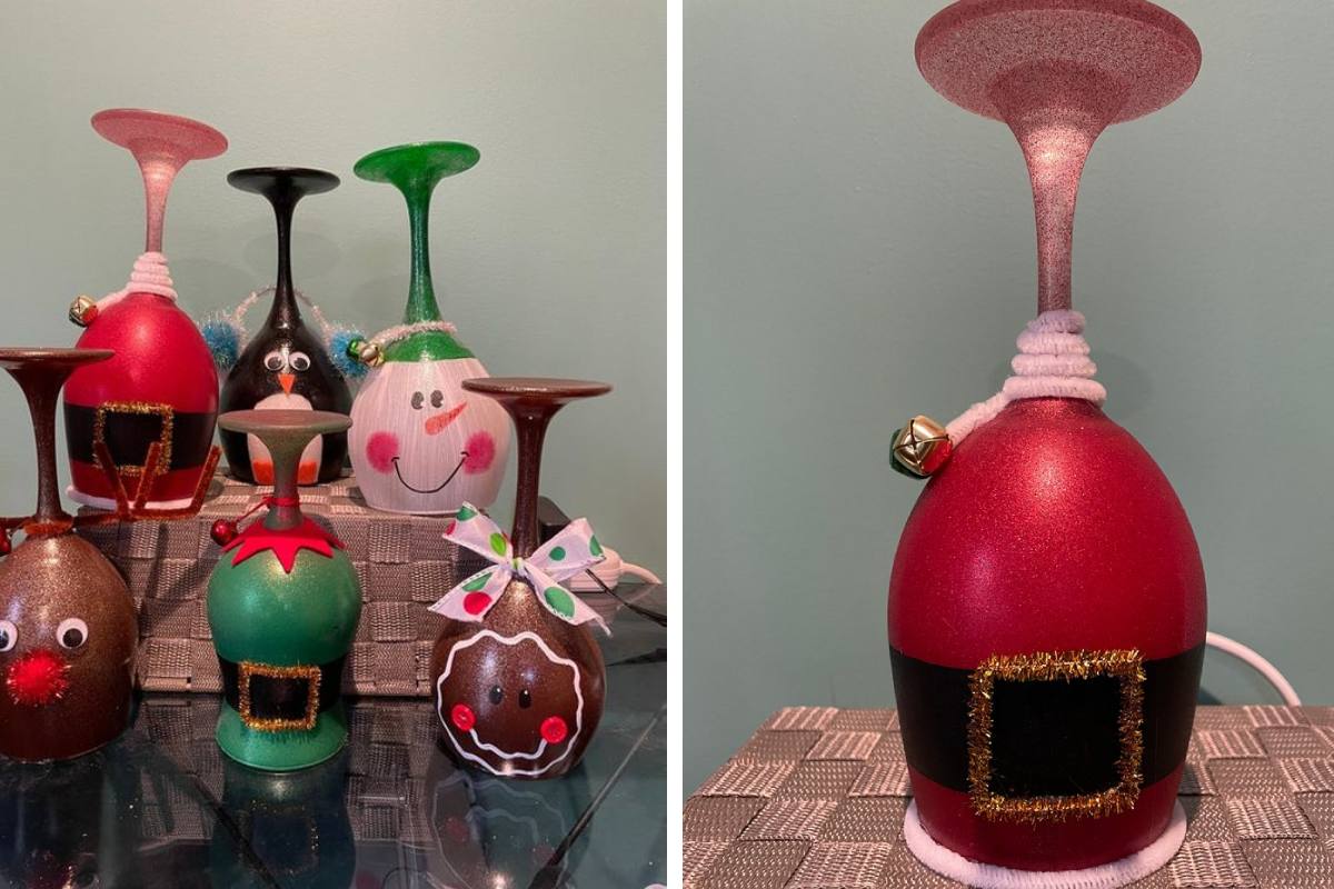 Christmas decorations with mismatched glasses