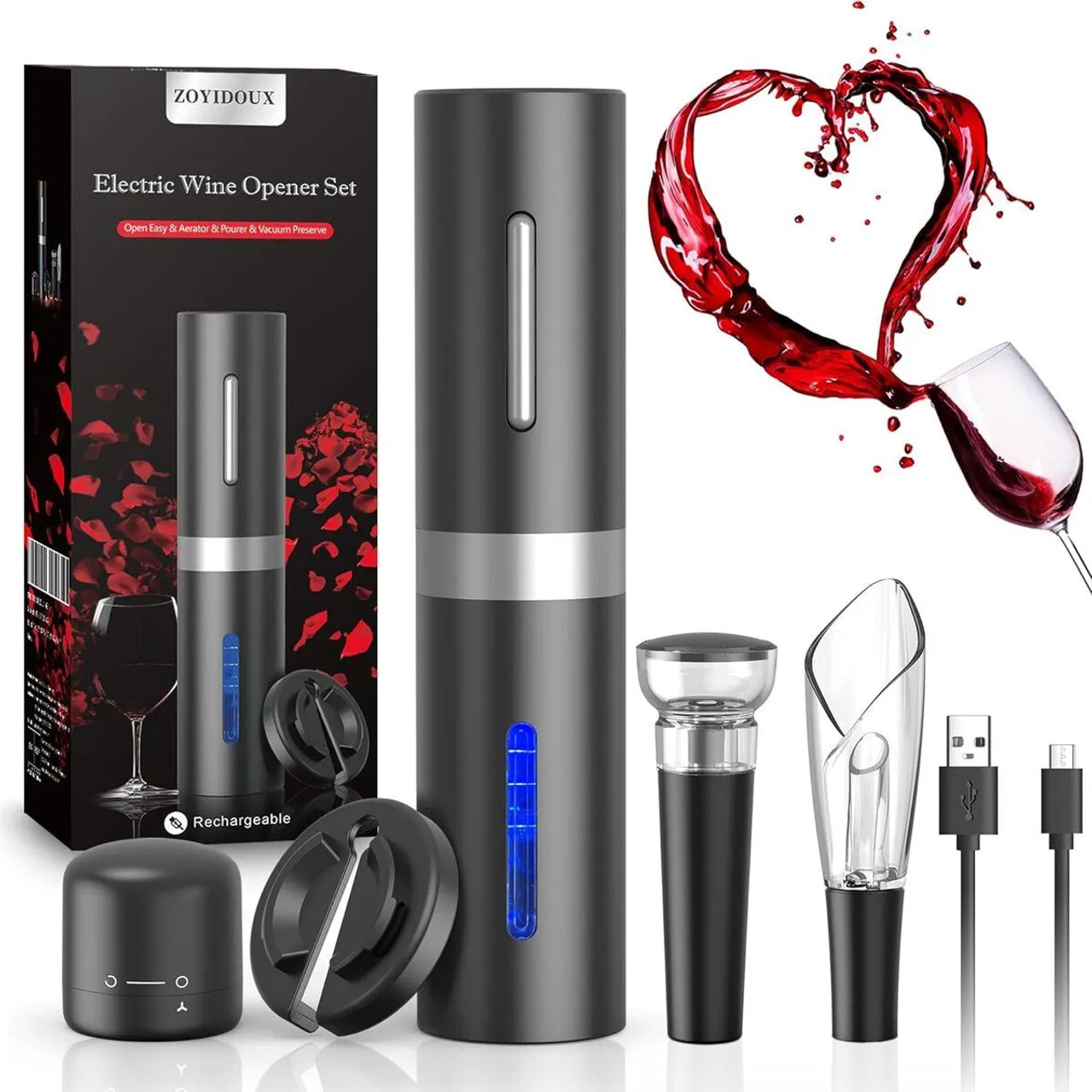 This kit, with an electric corkscrew and vacuum lid, which preserves the wine open, costs R$ 19.99