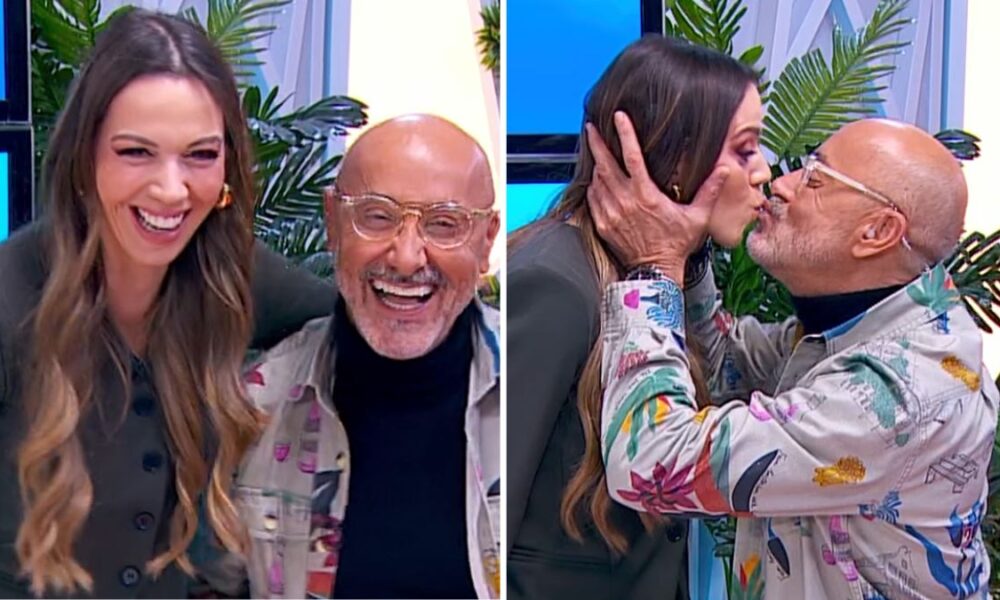 Divertido, Rui Oliveira d&aacute; beijo na boca a &Aacute;gata Rodrigues: “Sou doido por beijos…”