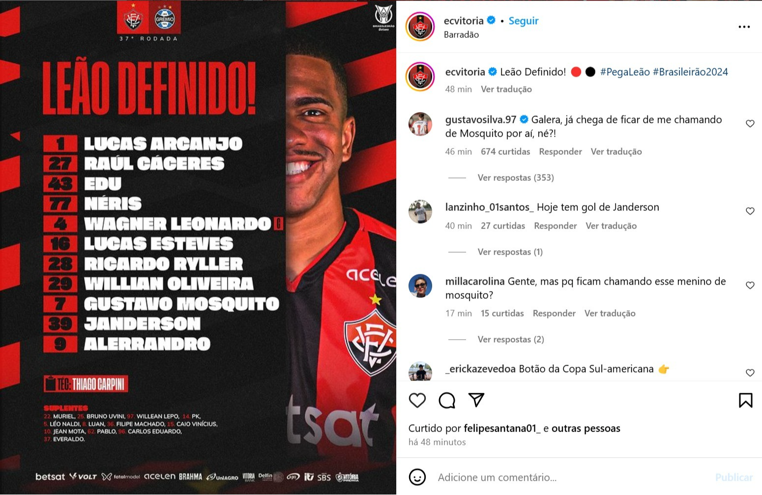 Vitória striker, Gustavo 'scares away' Mosquito and becomes a reinforcement in the campaign to combat dengue