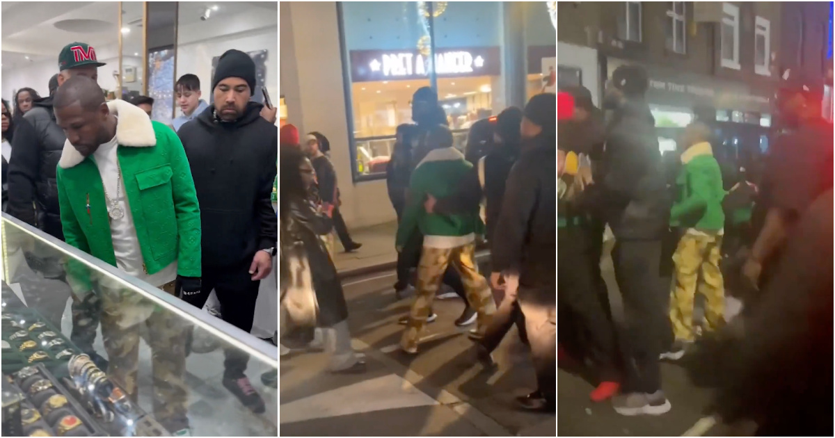 Floyd Mayweather is surrounded by crowds in London apparently due to his support for Israel