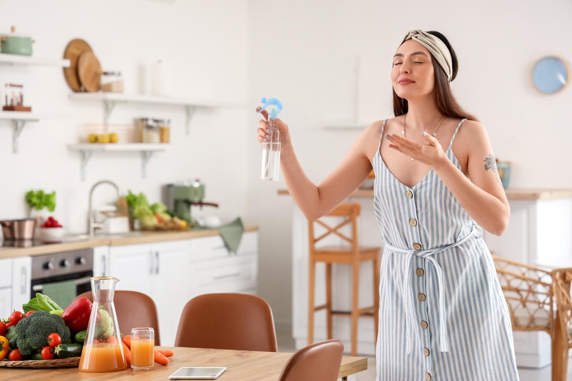 Add 2 tablespoons and pour into a spray bottle. A beautiful scent permeates the kitchen. It will eliminate odors after frying fish and cooking bigos. A scent for the kitchen