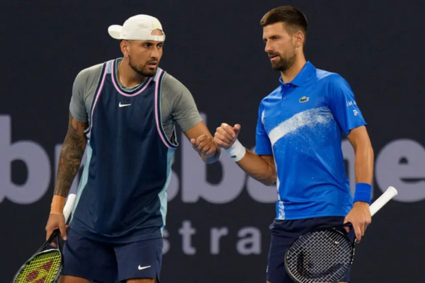 Novak Djokovic debuted at the Brisbane tournament alongside friend Nick Kyrgios