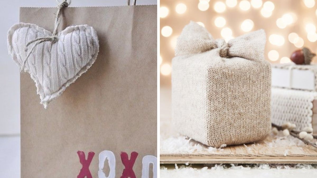 Gift boxes with old sweaters