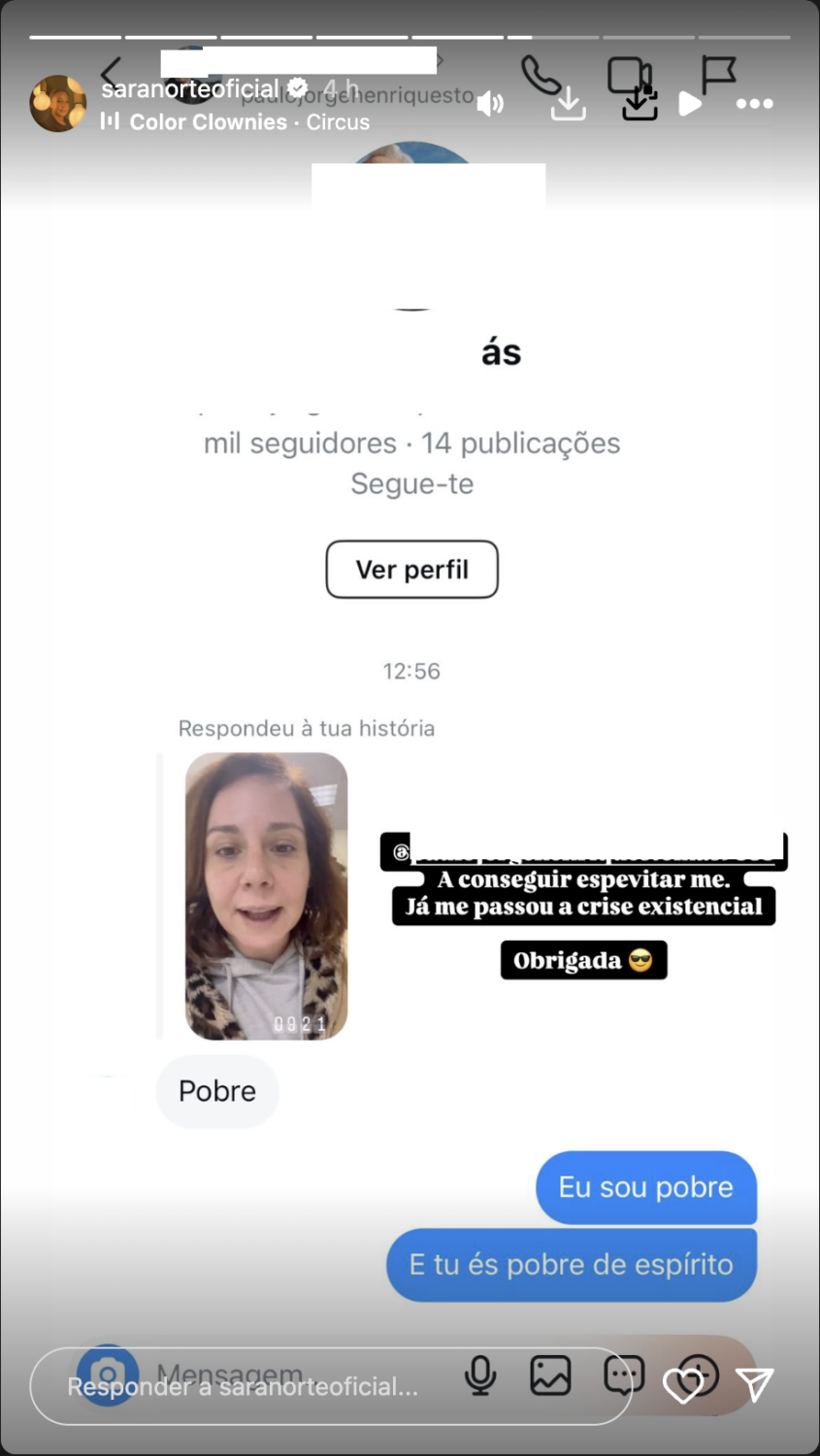 “Poor”. Sara Norte exposes a message from a follower and reacts: “Fed up with people…”