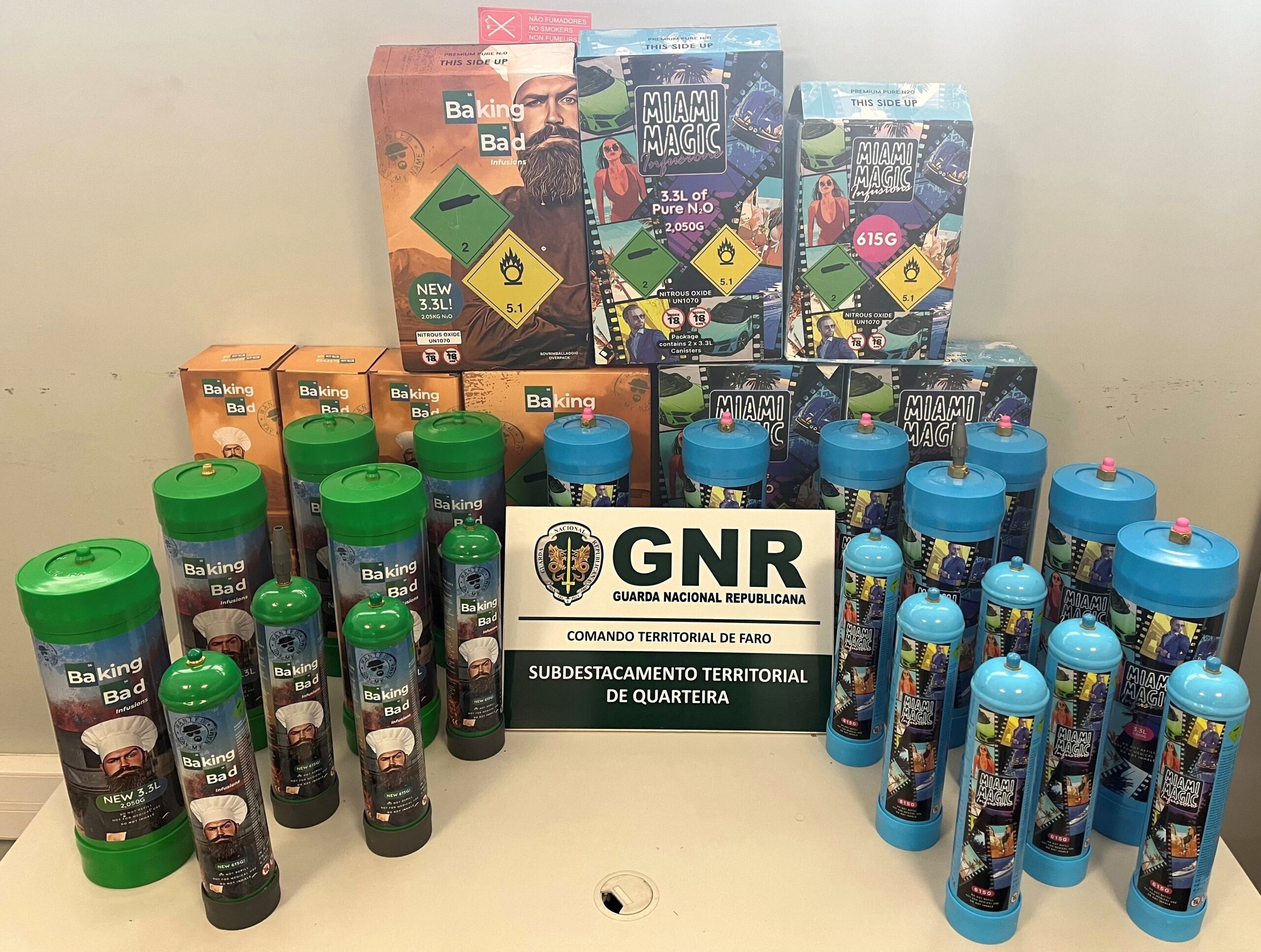 GNR seizes 22 cylinders of nitrous oxide, known as 'laughter drug', in Quarteira