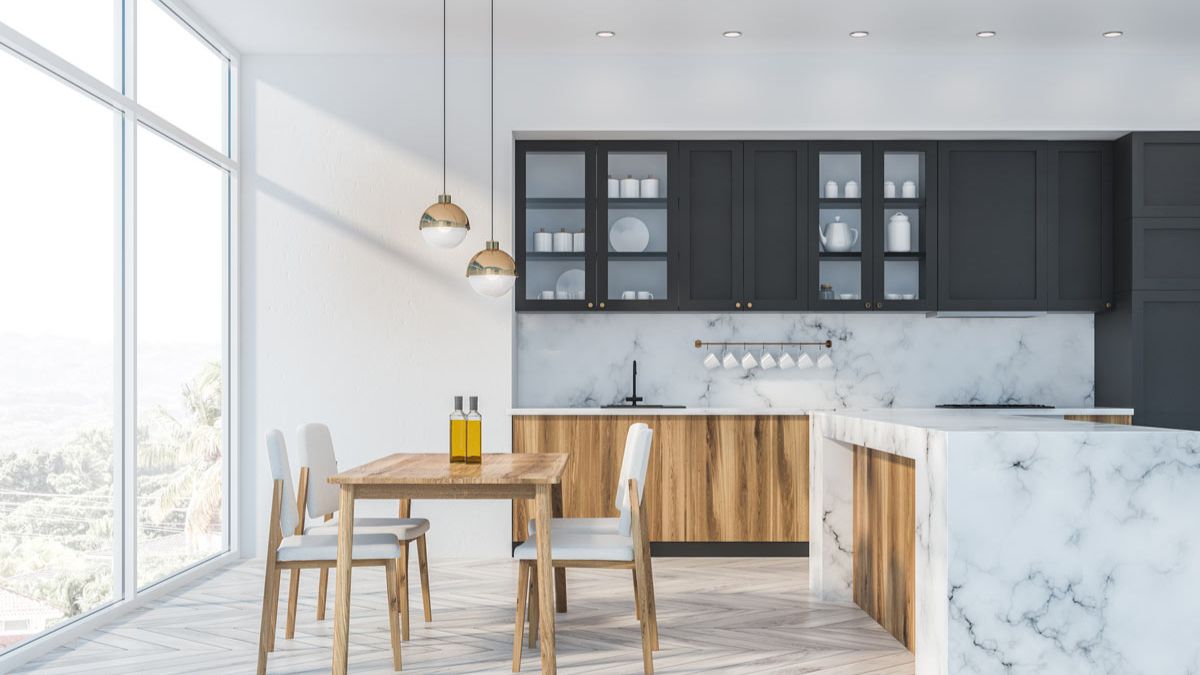 Marble effect porcelain stoneware in the kitchen