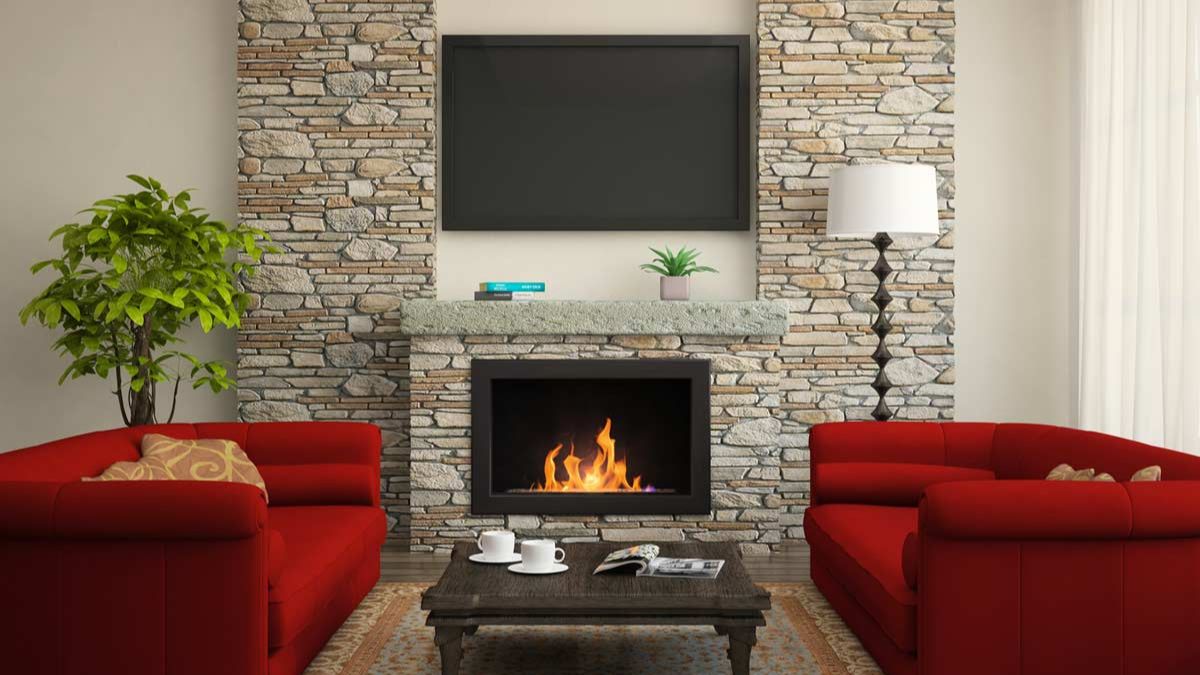 TV wall with bricks