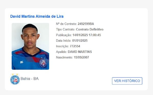 David Martins has been regularized and can now debut for Bahia