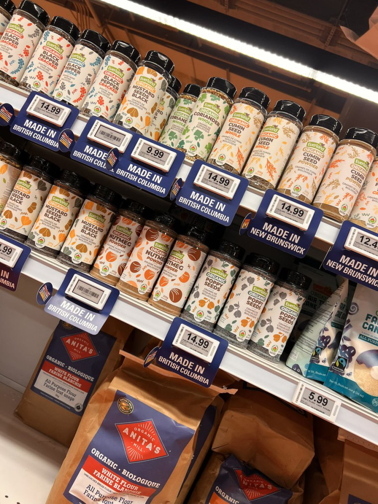 Photo showing 'Made in British Columbia' tag at Loblaws City Market in Canada on Feb. 1, 2025.