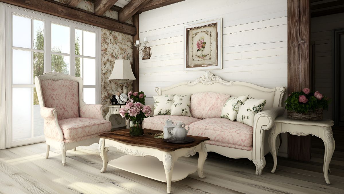 Furnish the living room Shabby Chic style