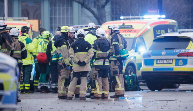 Emergency teams gathered after a shooting at Risbergska school in ORRE, Sweden.