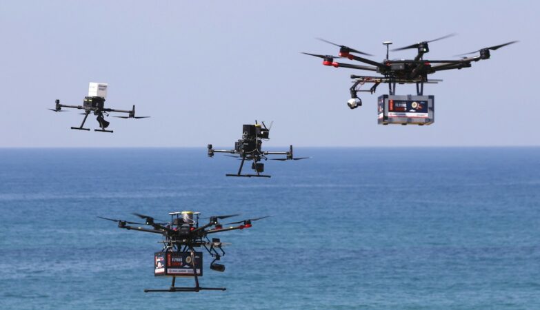 Group of drones to fly over the city in the coastal city of Herzliya in Israel