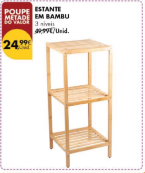 Bamboo bookcase with 3 levels of Pingo Doce at 50% off is ideal for small spaces