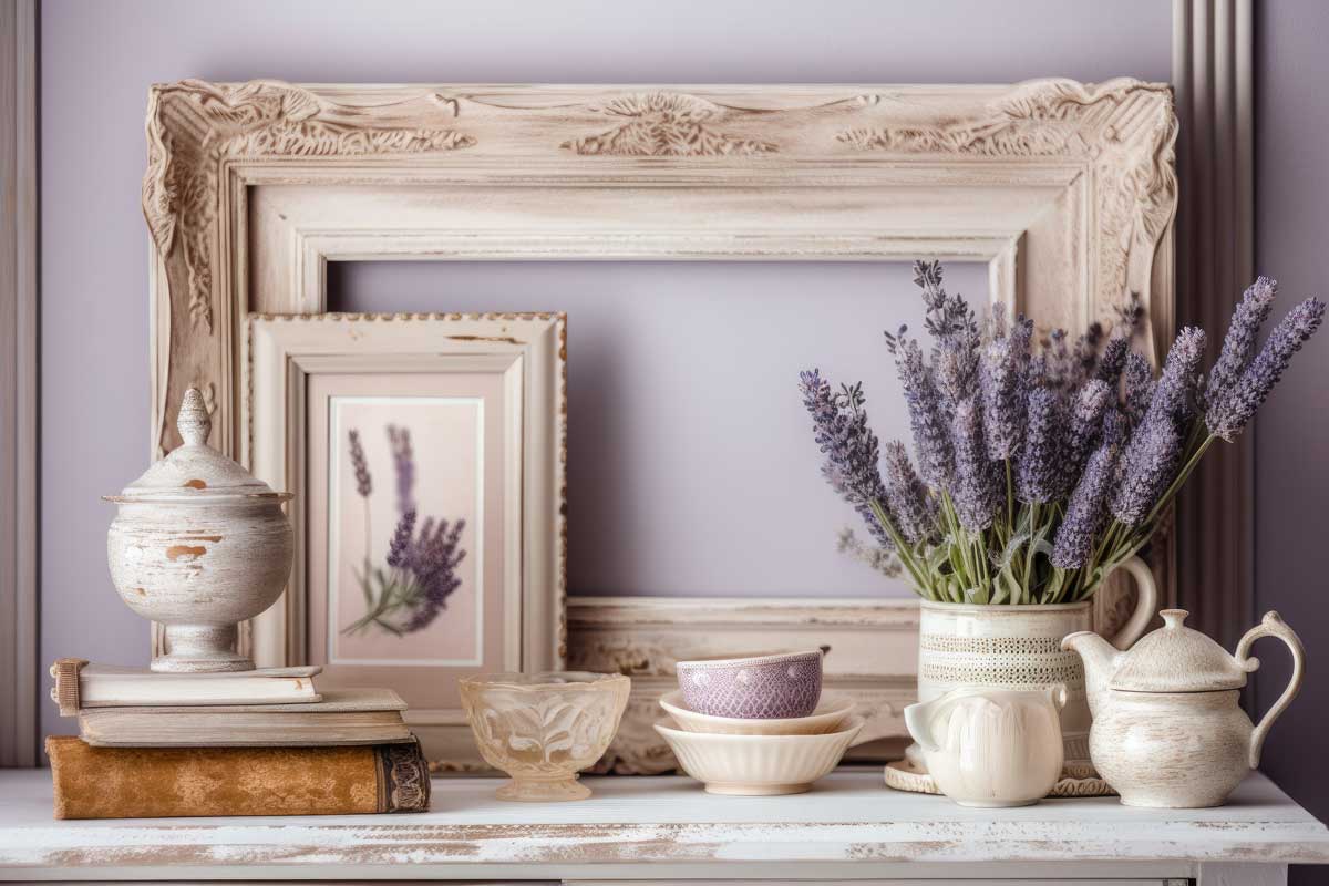 Shabby chic decoration with lavender.