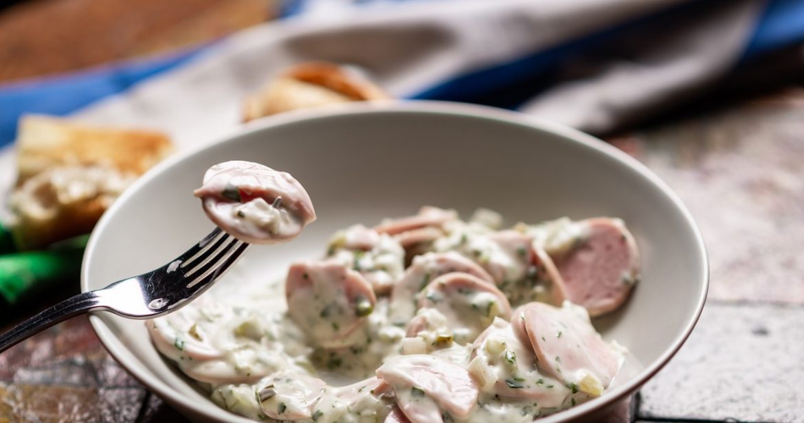 Sausage in horseradish sauce. Easter salad and more                
