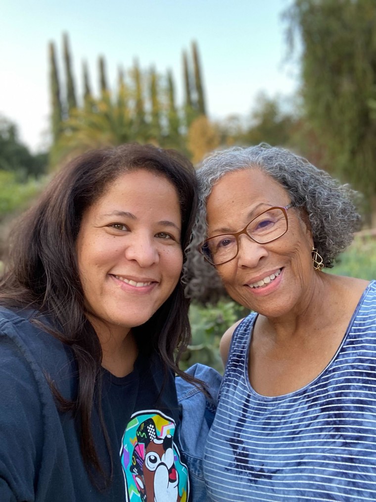 Gaily Cowart and her mom, Faye Howard, whose home in Altadena is just one of two left standing on her block. 