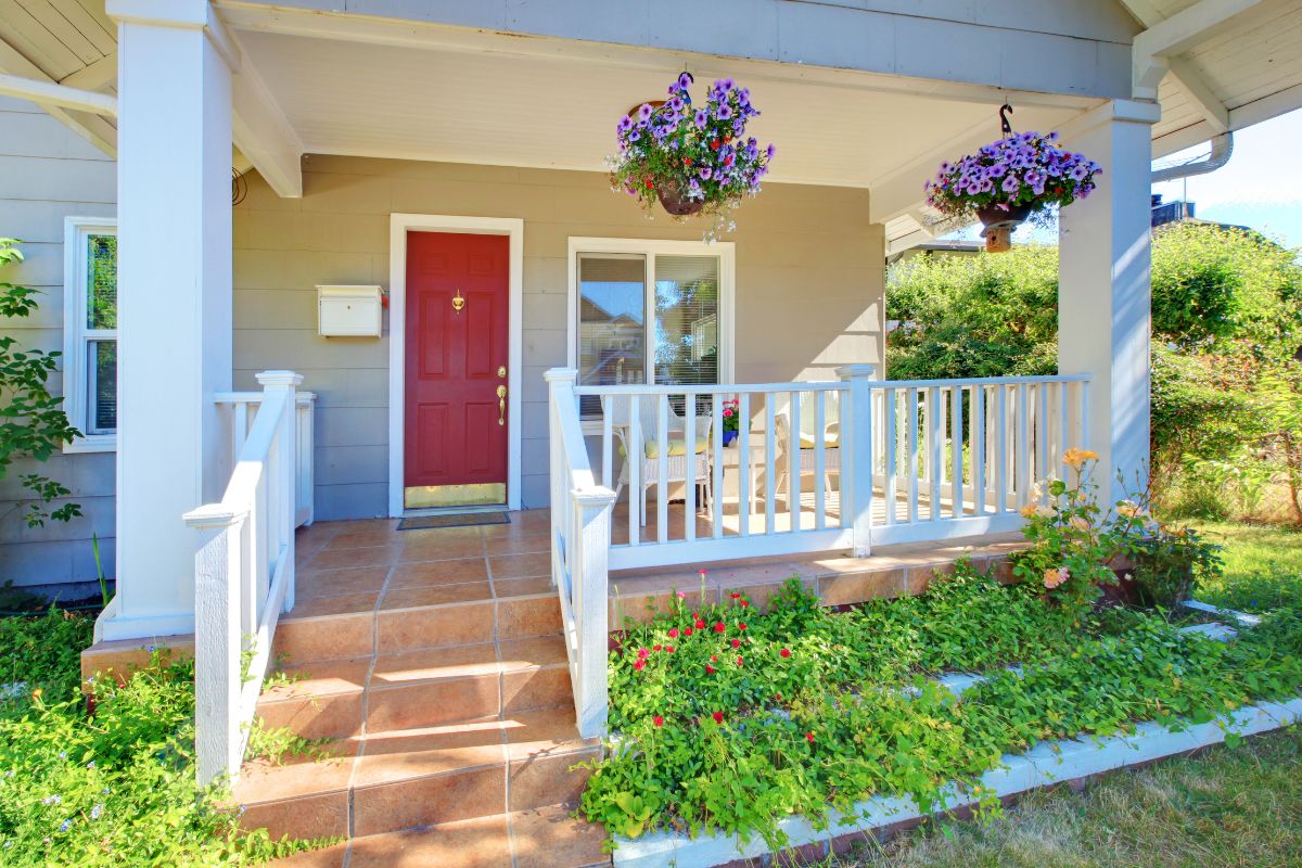 Porch in spring with flowers