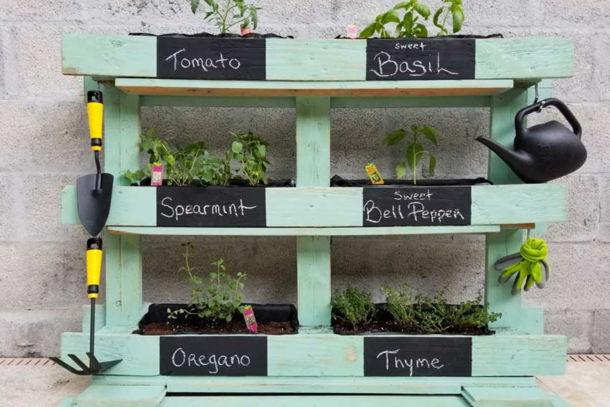 Planters with pallets with labels