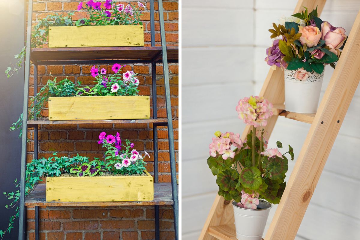 Porch with flowers in spring 