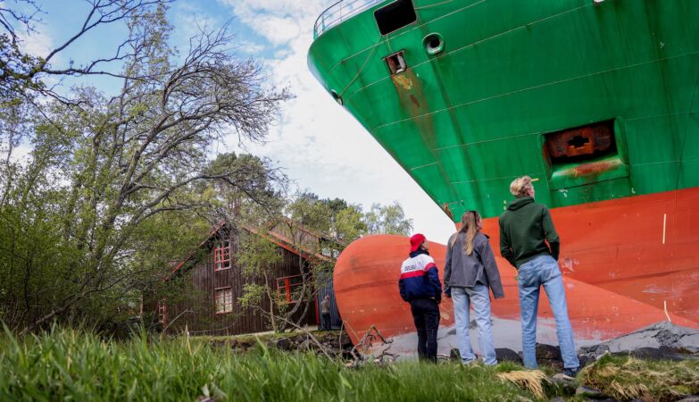 He woke up and had a freighter ship in the backyard. Norwegian does not know what happened