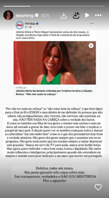 “ I called the ‘ two at 10 ’. Jessica Maria reacts to criticism of Cristina Ferreira and Claudio Ramos