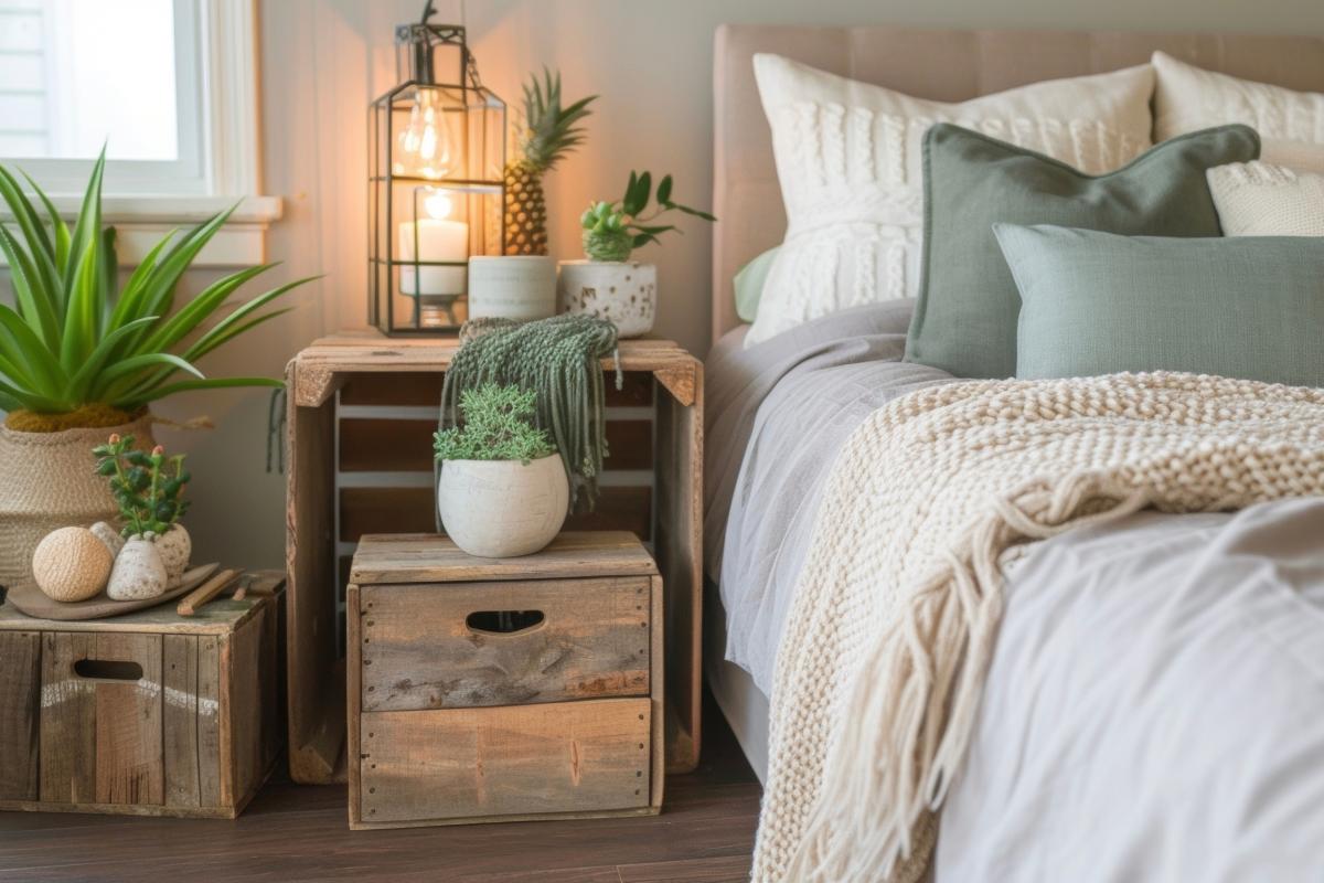 Recycling wooden boxes to make bedside tables