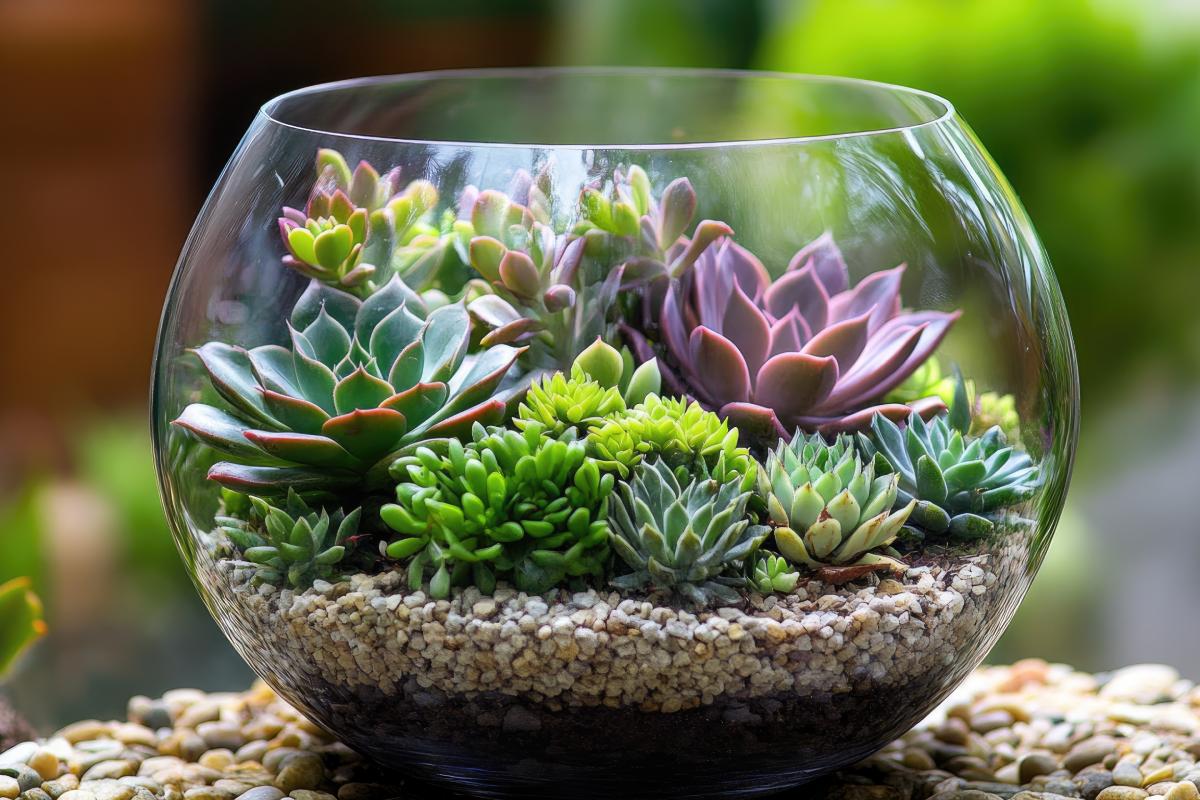 How to use the gravel to decorate vases and flower beds of fatty plants