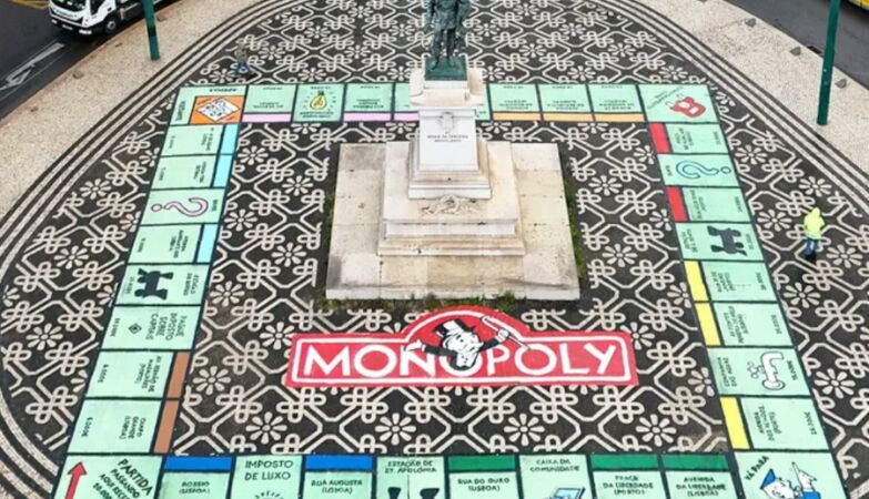 Giant monopoly installed by Bordalo II at Praça Duque da Terceira, in Cais do Sodré, in Lisbon.