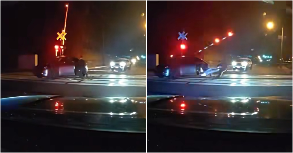 Police save man seconds before train destroyed car stopped on the line