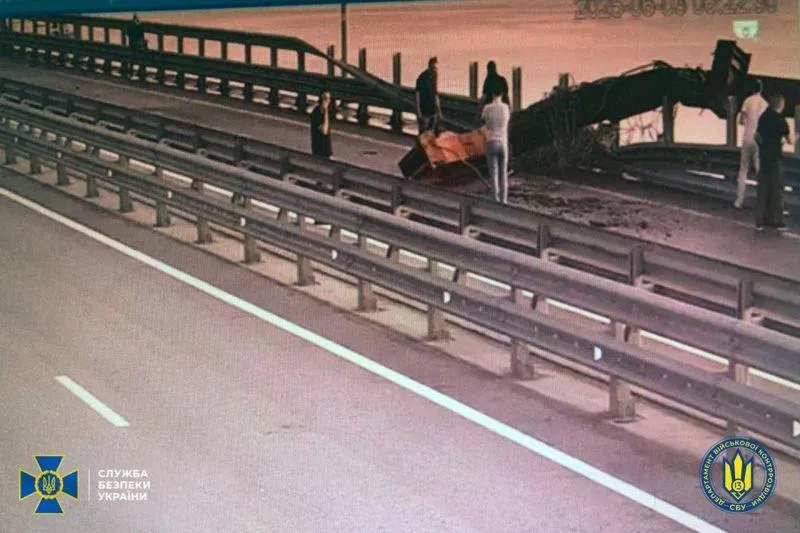 Image released by SBU shows the damage to the Crimea Bridge. Ukraine Security Service