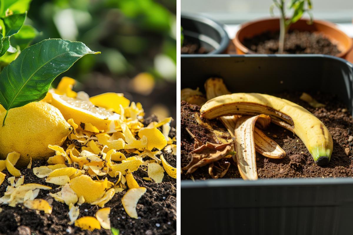 Fruit trees fertilized by lemon and banana peels