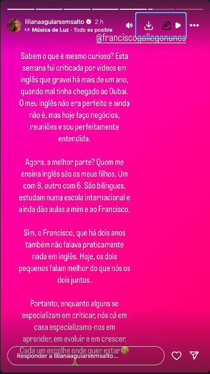 Can't speak English? Liliana Aguiar leaves ‘ message ’: while some specialize in criticizing … ”