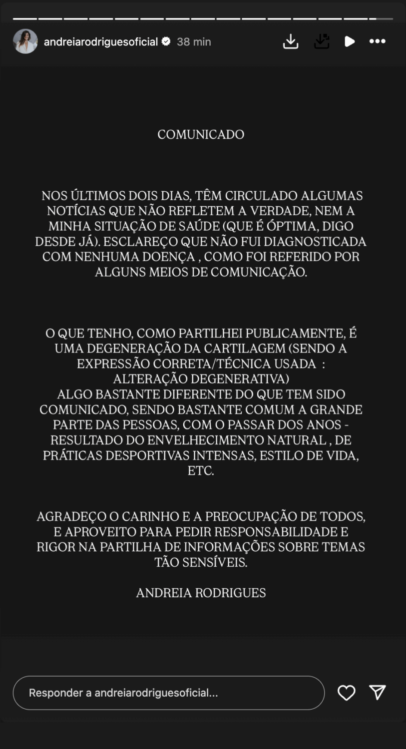 Andreia Rodrigues issues a statement after news: “ do not reflect the truth … ”