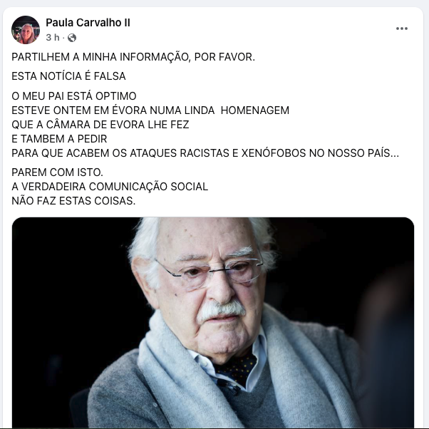 “ my father is great ”. Ruy de Carvalho's daughter clarification after “ False news ”