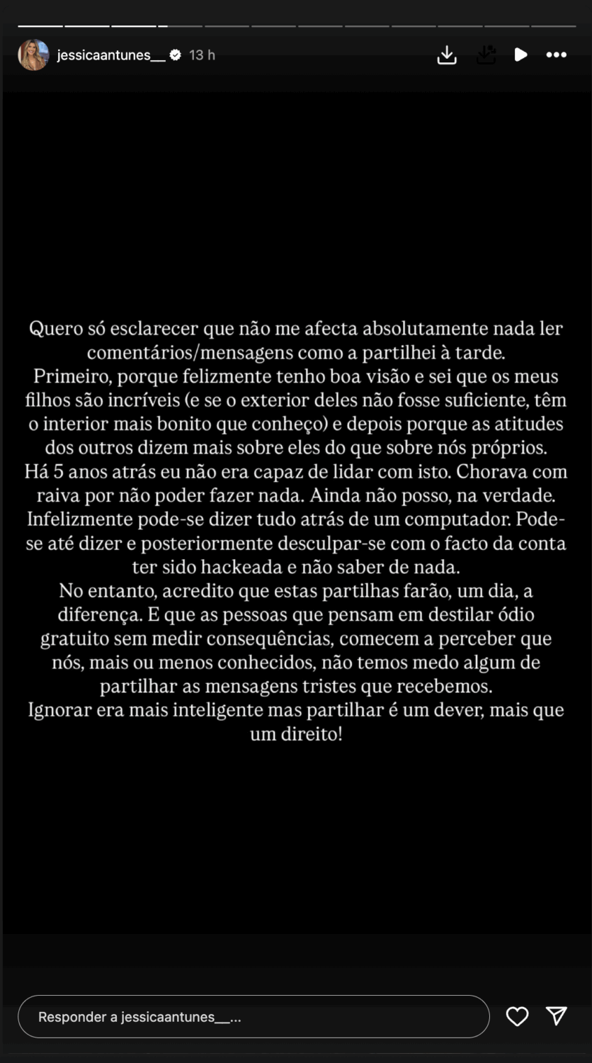 “ they are so ugly ”. After message about the children, Jessica Antunes leaves clarification