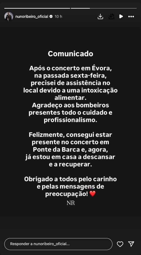 Nuno Ribeiro feels bad after concert. Singer ‘ Break Silence ’ and is grateful